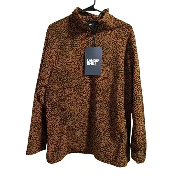Lands End Animal Print Fleece Quarter Zip Pullover Size 1X - Picture 1 of 7